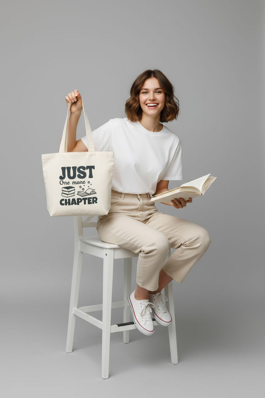 Just One More Chapter – Premium zipper Canvas Tote Bag | Beige