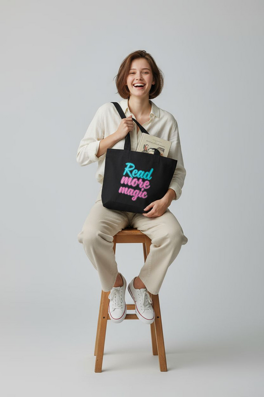 Trendy ‘Read More Magic’ Canvas Tote with Zipper | Durable Eco-Friendly Tote Bag|